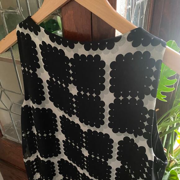 Max Studio Black & Cream Abstract Print A-Line Summer Dress Size Small Midi Glam - Picture 10 of 16